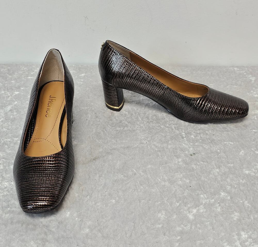 J. Renéee Olivienne Womens Bronze Cognac Lizard Print Patent Pumps-Size 7.5M